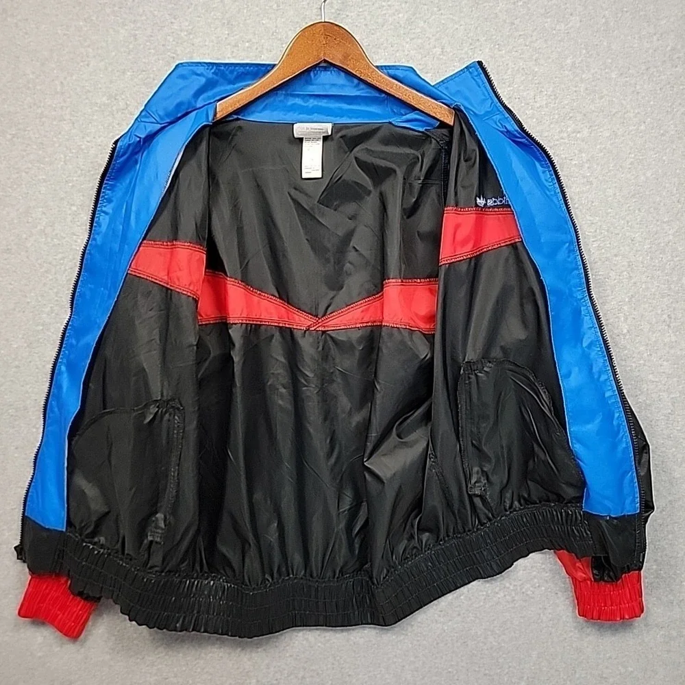 VTG Adidas Jacket Mens Medium Blue Black Retro Colorblock Windbreaker Bomber 90s